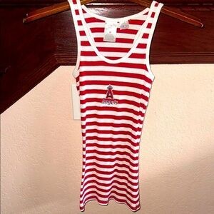 Red and White Striped Angels Baseball MLB Official Merchandise Casual Tank Top